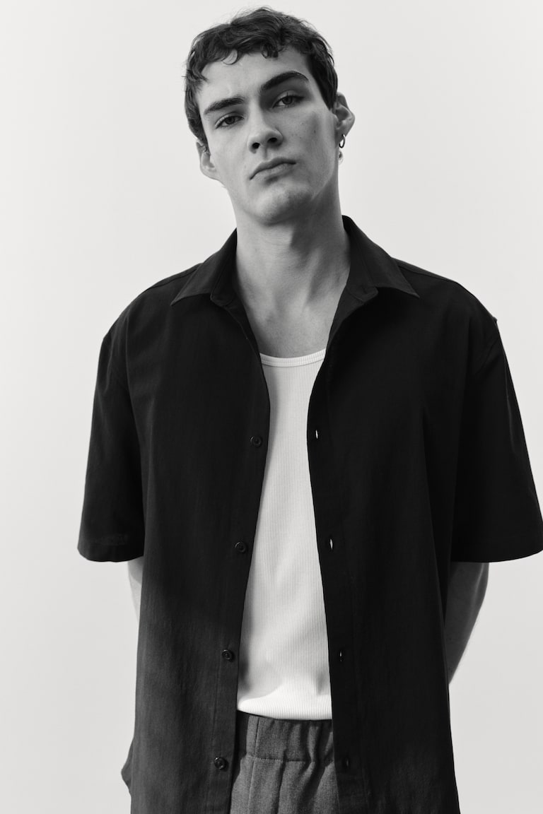 H&M Camisa texturizada Regular Fit - Negro - HOMBRE