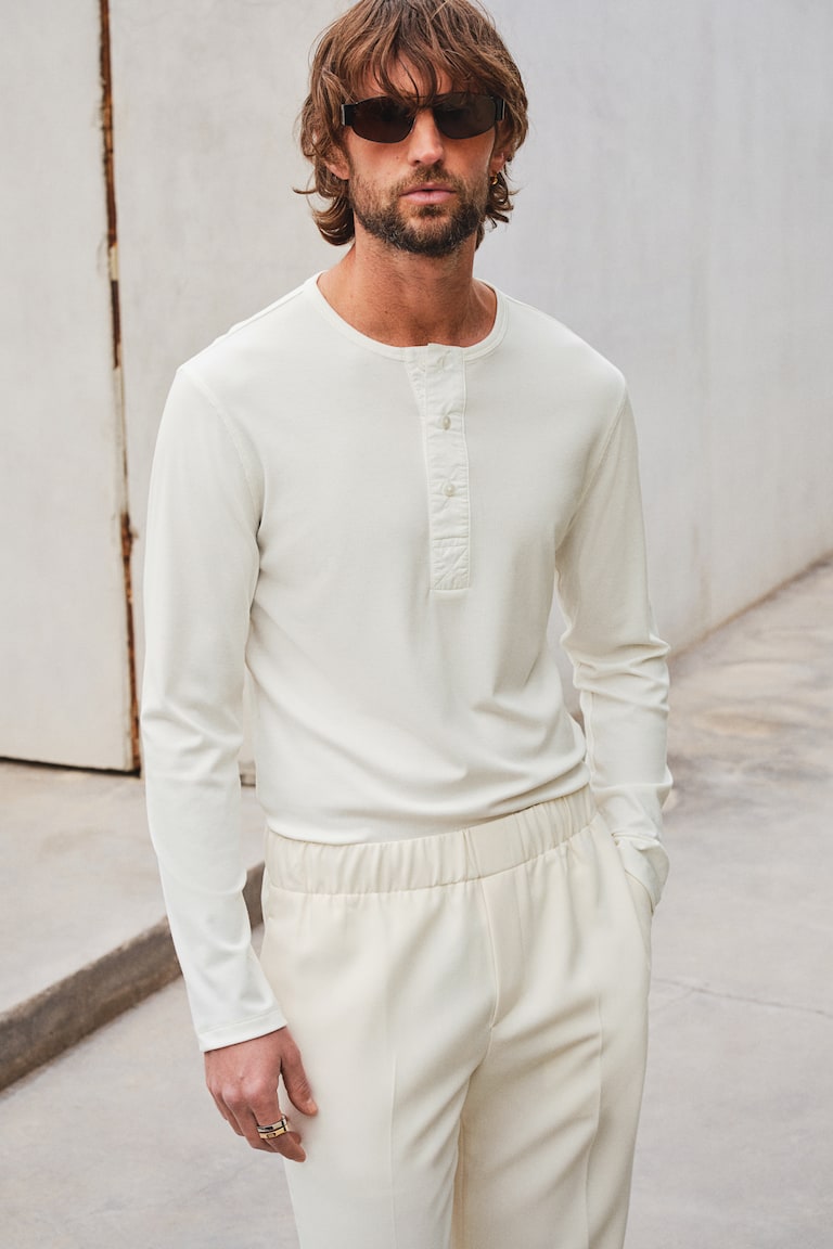 H&M Camiseta en punto de canalé Slim Fit - Crema - HOMBRE