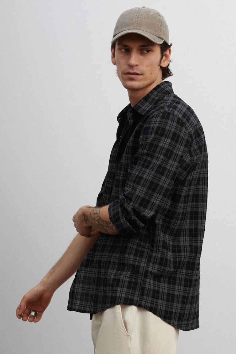 H&M Camisa texturizada Loose Fit - Negro/Cuadros - HOMBRE Ofertas de temporada