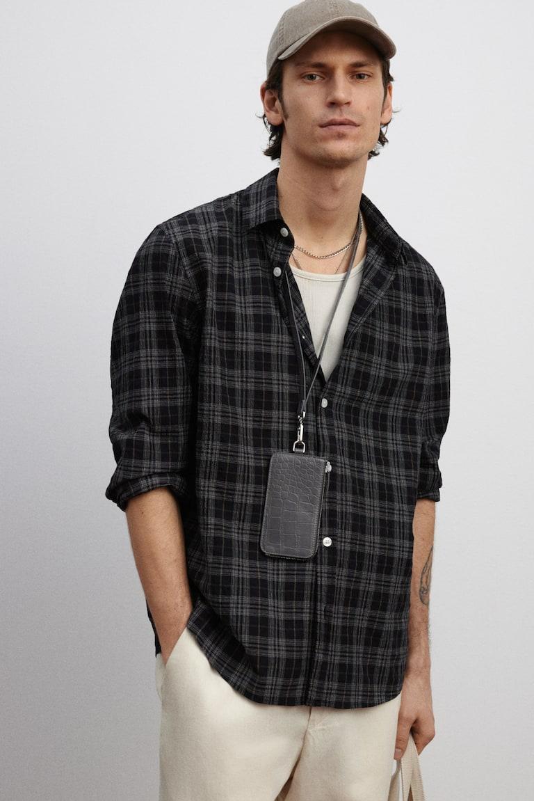 H&M Camisa texturizada Loose Fit - Crema/Cuadros - HOMBRE Ofertas especiales