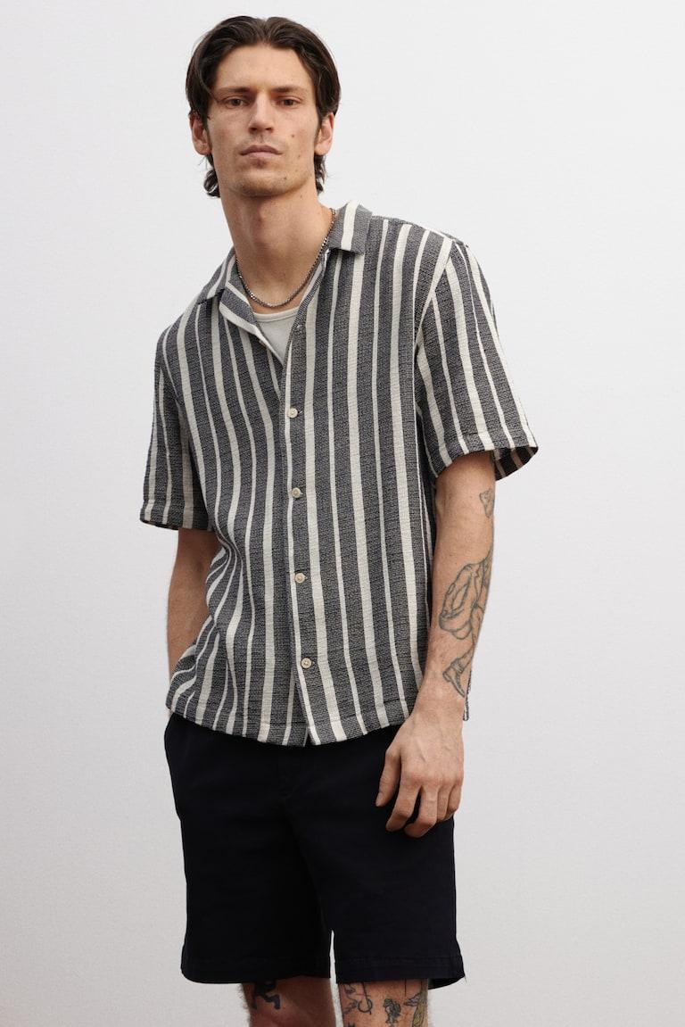 H&M Camisa resort con textura Regular Fit - Marrón/Rayas crema - HOMBRE Gran oferta