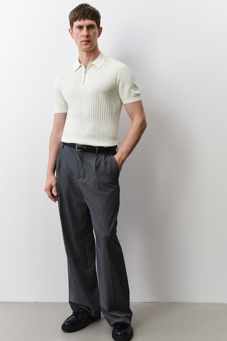 H&M Polo en punto de canalé Slim Fit - Crema - HOMBRE En línea