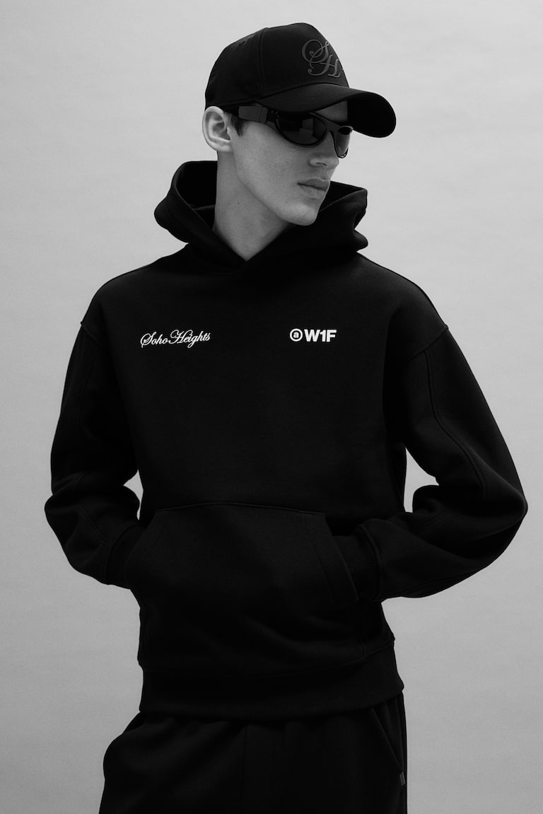 H&M Sudadera con capucha y estampado Loose Fit - Negro/Soho Heights - HOMBRE Descuento