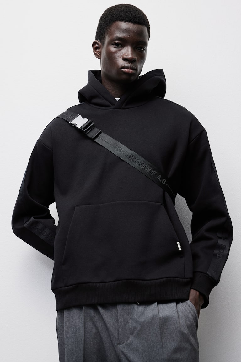 H&M Sudadera con capucha y franjas laterales Loose Fit - Crema - HOMBRE Liquidación