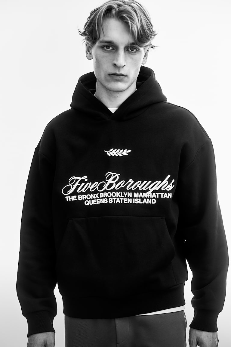 H&M Sudadera estampada con capucha Loose Fit - Negro/Five Boroughs - HOMBRE Envío gratis