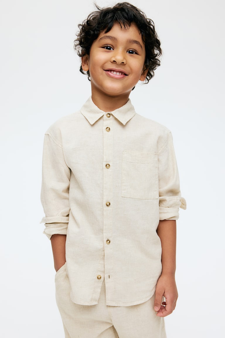 H&M Camisa en mezcla de lino - Azul/Rayas - NIÑOS