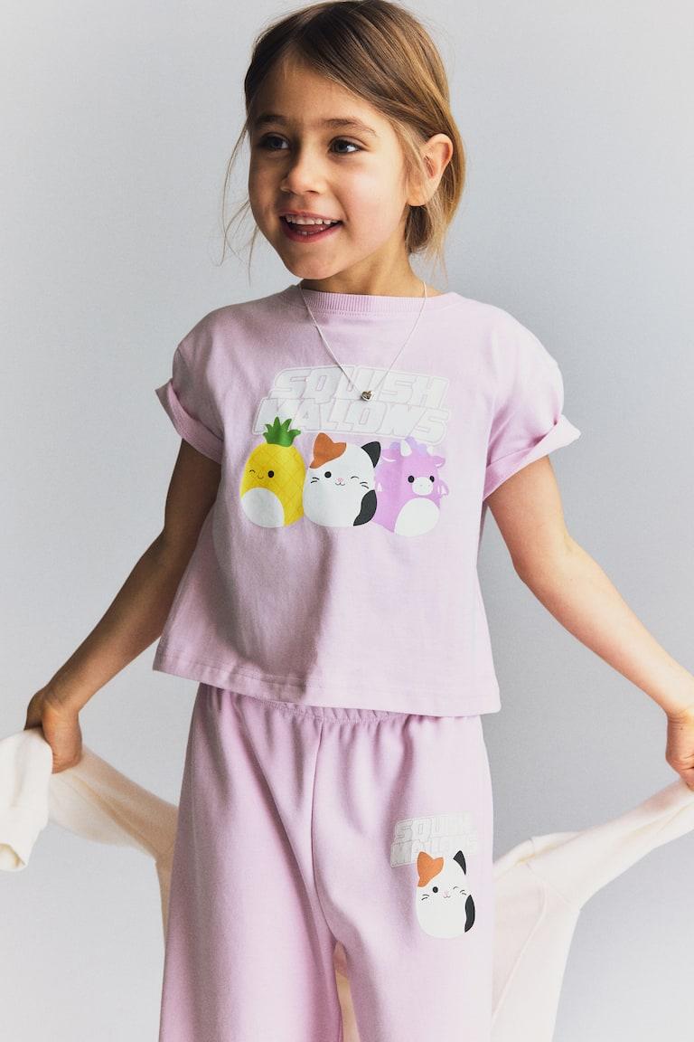 H&M Conjunto de camiseta y joggers con estampado - Rosa claro/Squishmallows - NIÑOS En línea
