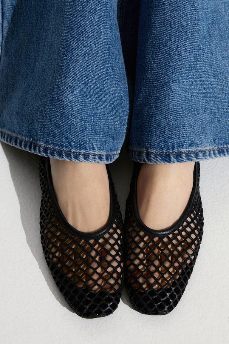 H&M Bailarinas de piel con diseño calado - Plateado - MUJER Gran oferta